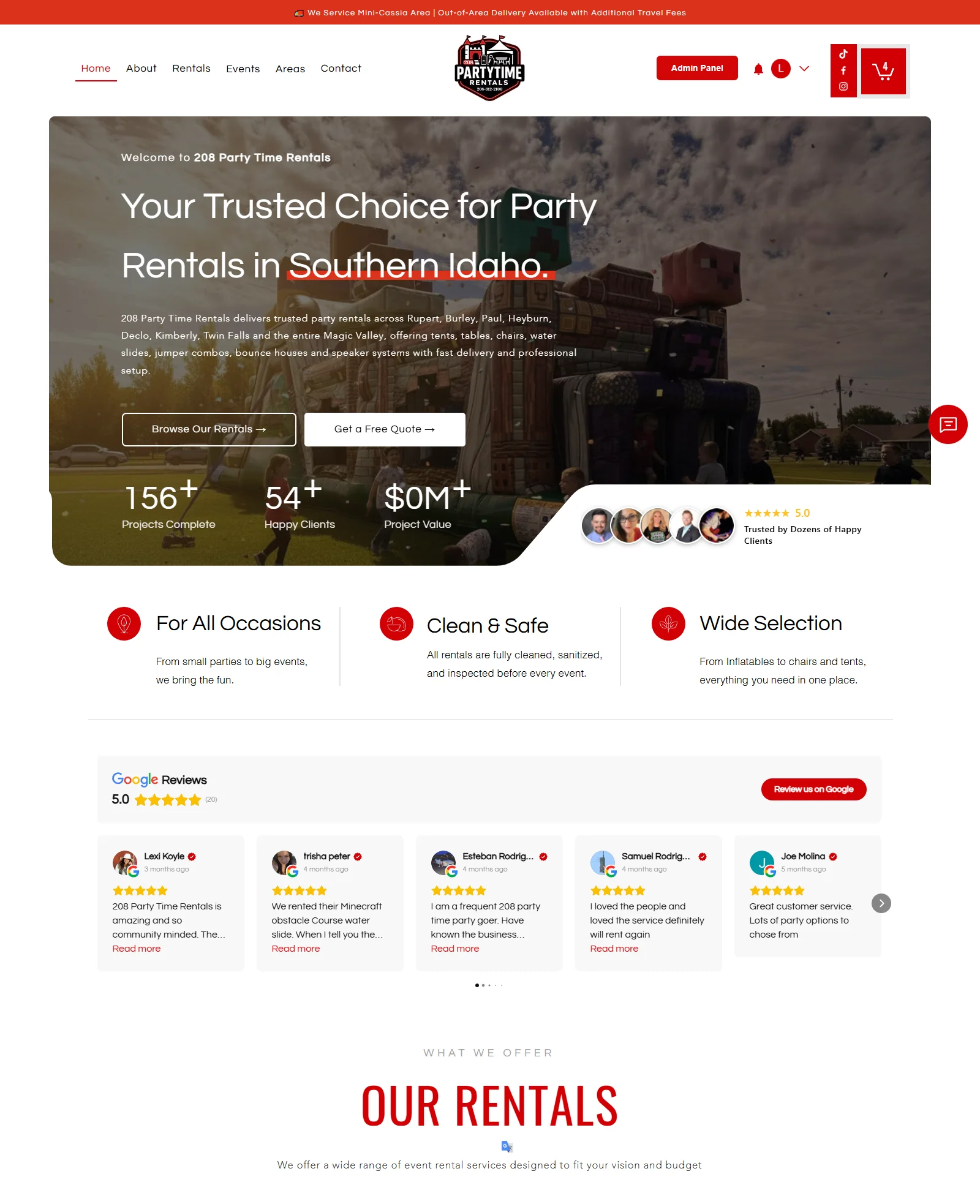 208 Party Time Rentals website