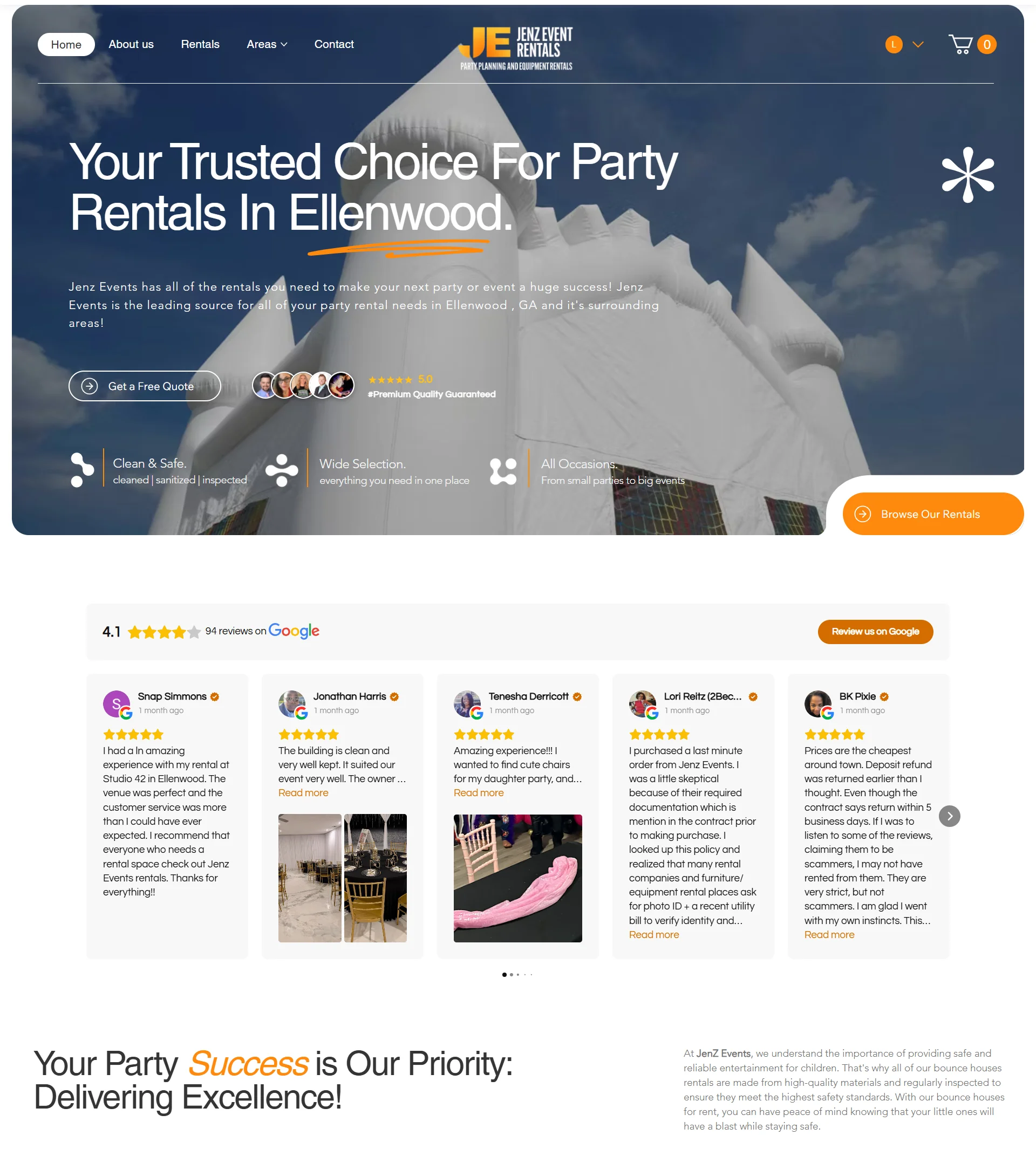 Event Rentals Showcase website